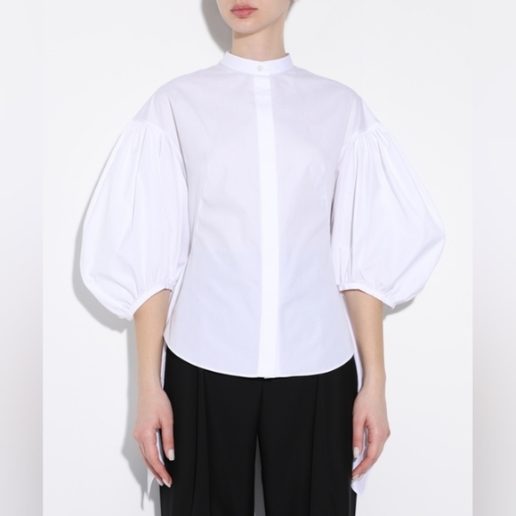 ALEXANDER MCQUEEN Puff Sleeve Cotton Peplum White Shirt IT 40 US 4 Org $1290